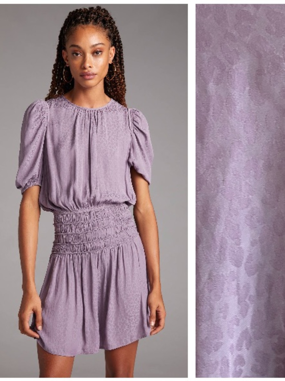 Anthropologie Current Air Lavender Purple Leopard Puff-Sleeved Mini Dress M